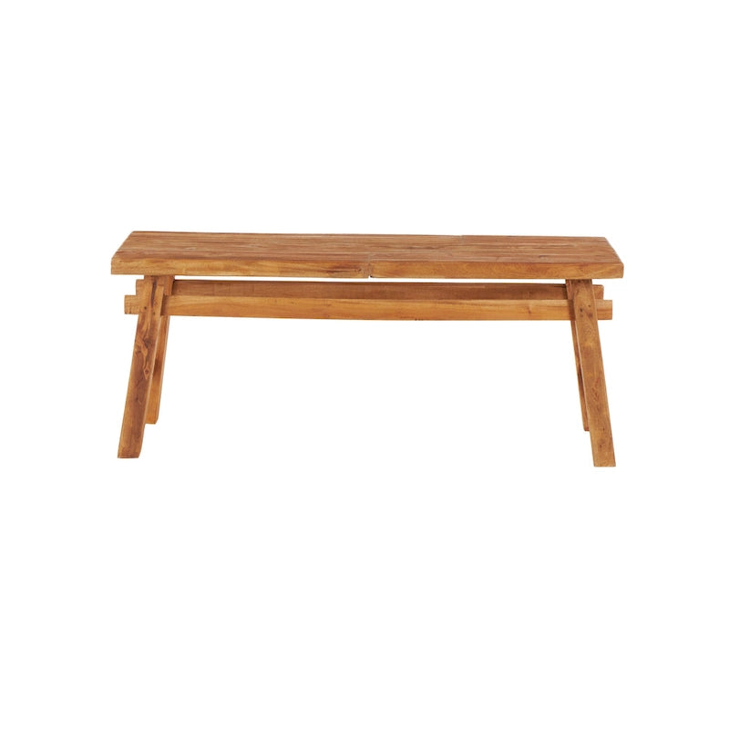 Reclaimed Wood Handmade Distressed Bench with High Trestle Legs - Brown - Roche River Decor - 14Wx47Lx19H