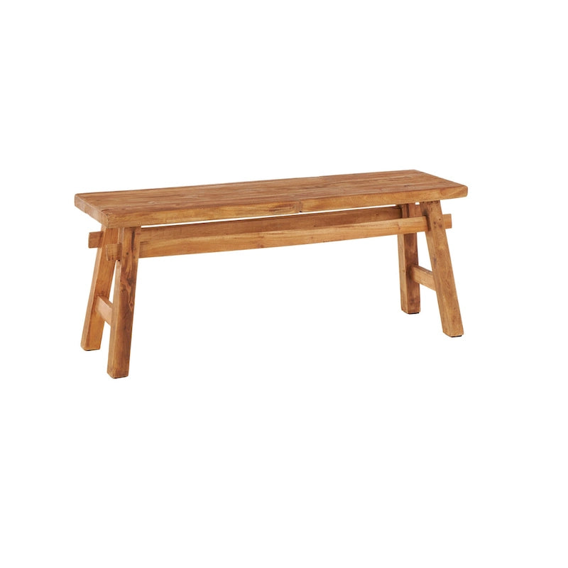 Reclaimed Wood Handmade Distressed Bench with High Trestle Legs - Brown - Roche River Decor - 14Wx47Lx19H