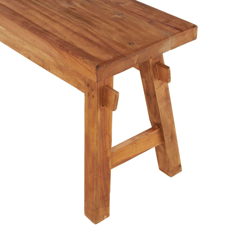 Reclaimed Wood Handmade Distressed Bench with High Trestle Legs - Brown - Roche River Decor - 14Wx47Lx19H