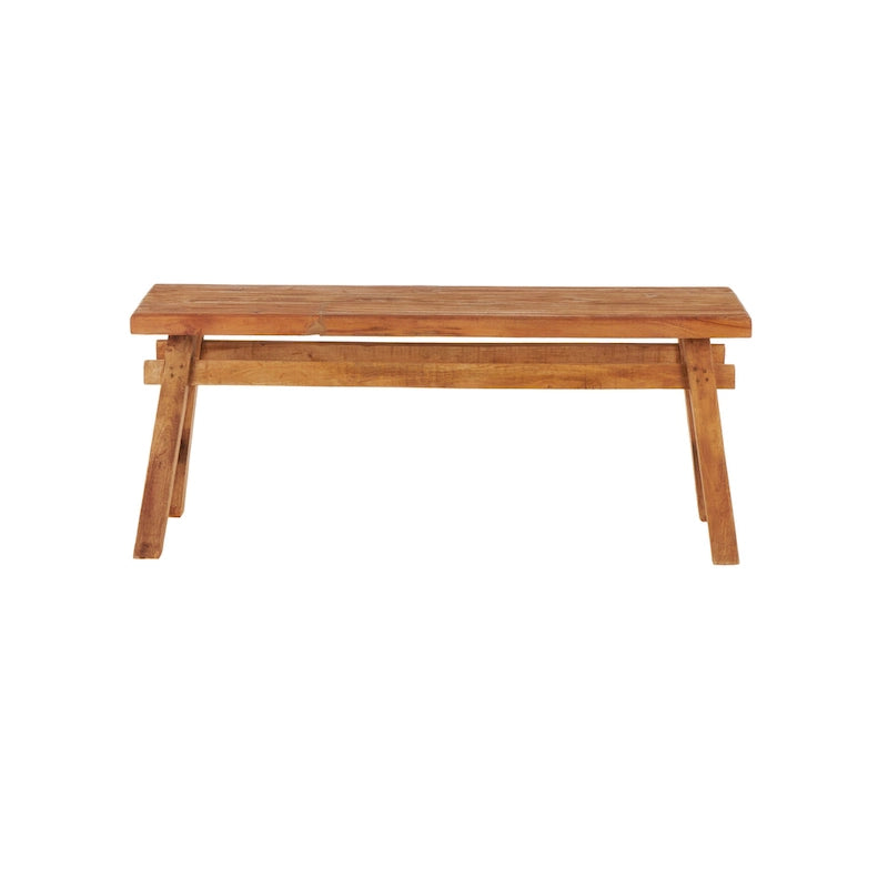 Reclaimed Wood Handmade Distressed Bench with High Trestle Legs - Brown - Roche River Decor - 14Wx47Lx19H