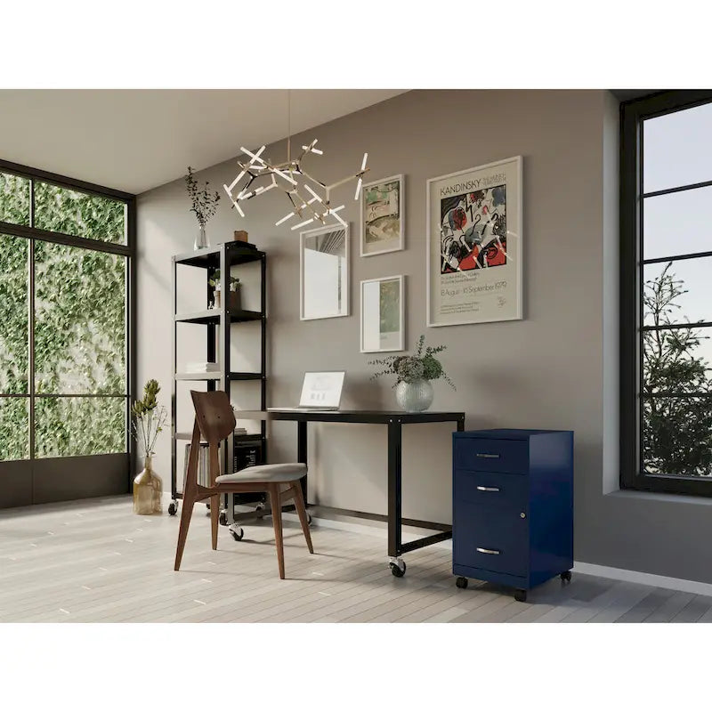 Space Solutions 18 Deep 3 Drawer Mobile Organizer Metal Cabinet, Navy