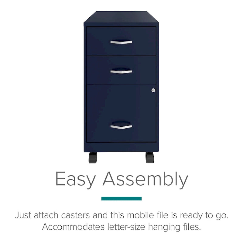Space Solutions 18 Deep 3 Drawer Mobile Organizer Metal Cabinet, Navy