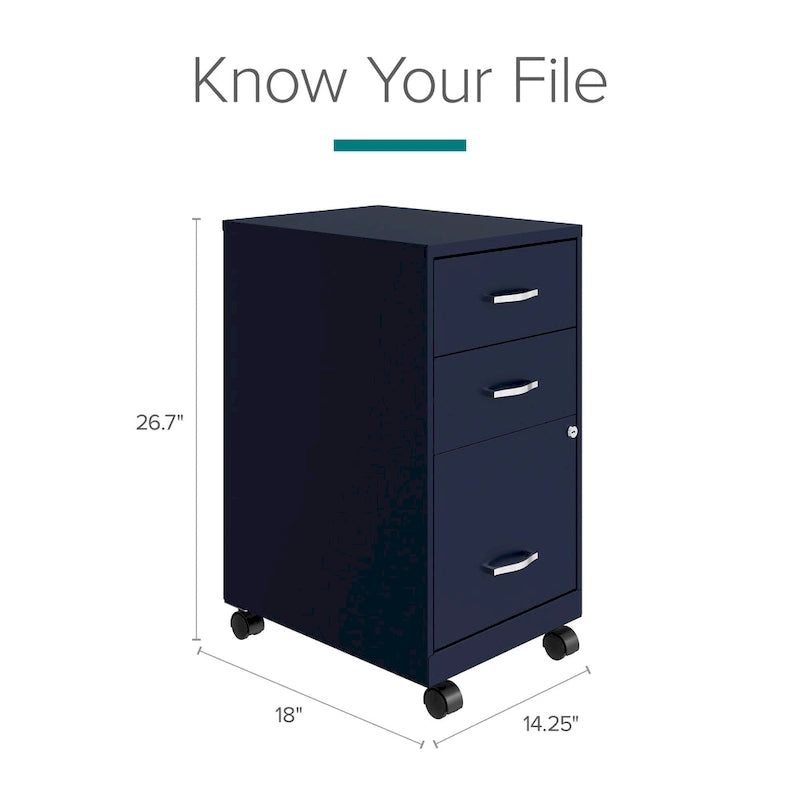 Space Solutions 18 Deep 3 Drawer Mobile Organizer Metal Cabinet, Navy