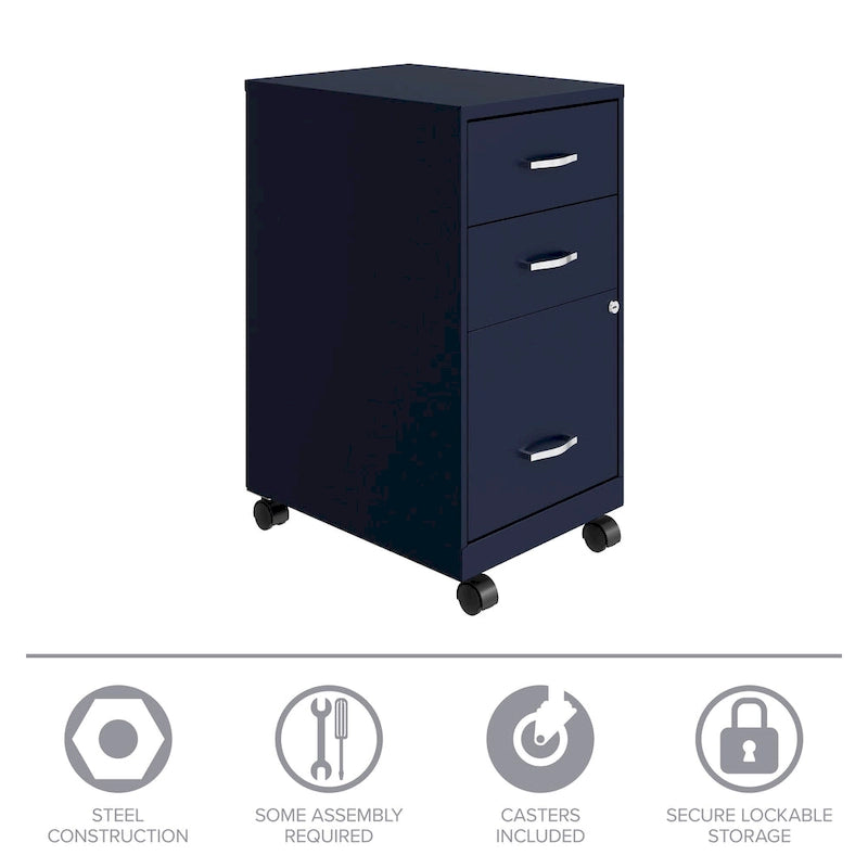 Space Solutions 18 Deep 3 Drawer Mobile Organizer Metal Cabinet, Navy