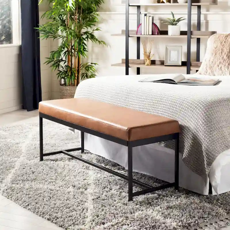 Faux Leather Bench with Black Metal Legs