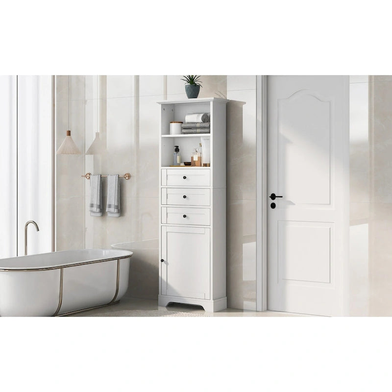 Tall Storage Cabinet with 3 Drawers and Shelves