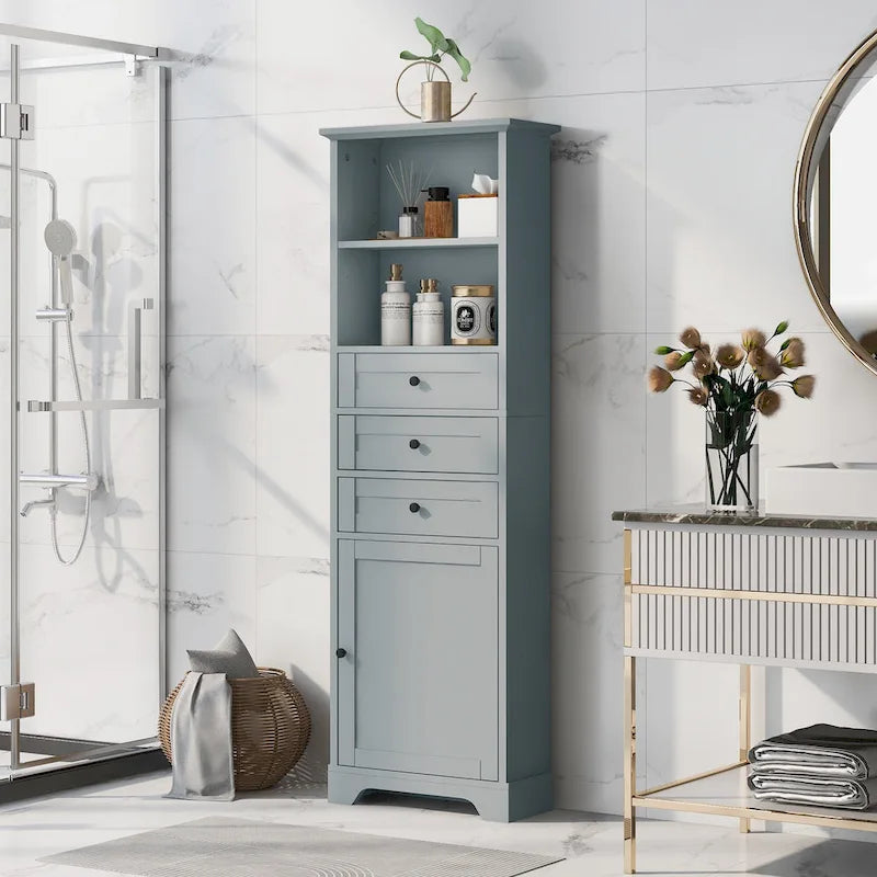 Tall Storage Cabinet with 3 Drawers and Shelves