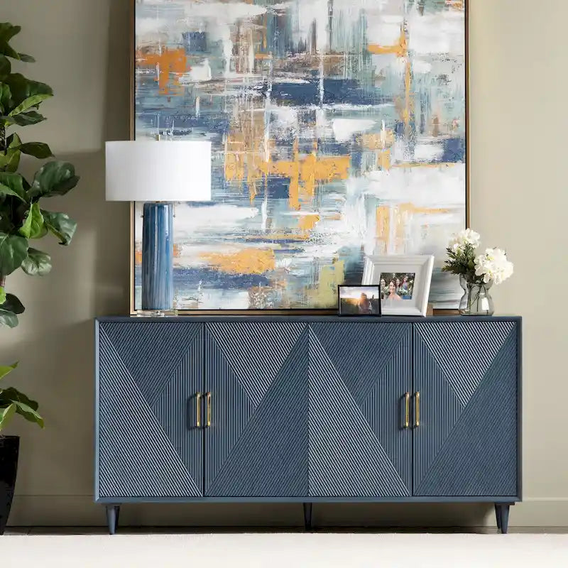 Four Door Wooden Sideboard - Gold Hardware - Navy Blue - 72