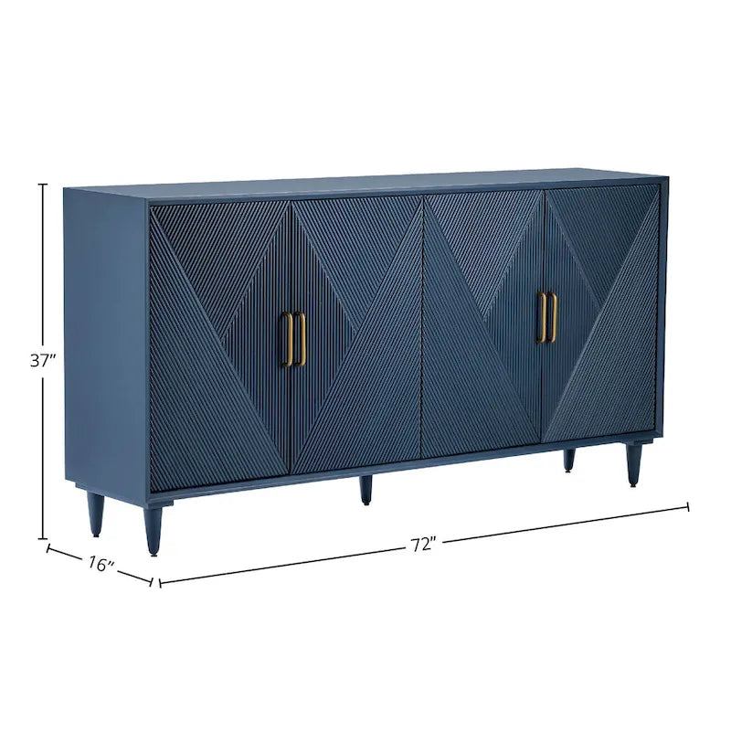 Four Door Wooden Sideboard - Gold Hardware - Navy Blue - 72