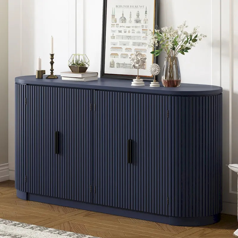 Vertical Stripe Door Storage Cabinet with Adjustable Shelves