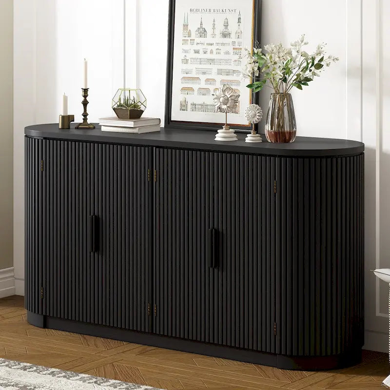 Vertical Stripe Door Storage Cabinet with Adjustable Shelves