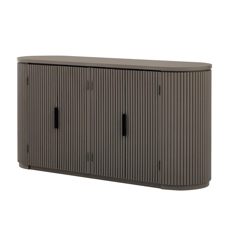 Vertical Striped Door Storage Cabinet with Metal Handles, Adjustable, Suitable for Study, Entryway and Living Room