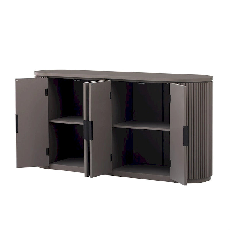 Vertical Striped Door Storage Cabinet with Metal Handles, Adjustable, Suitable for Study, Entryway and Living Room