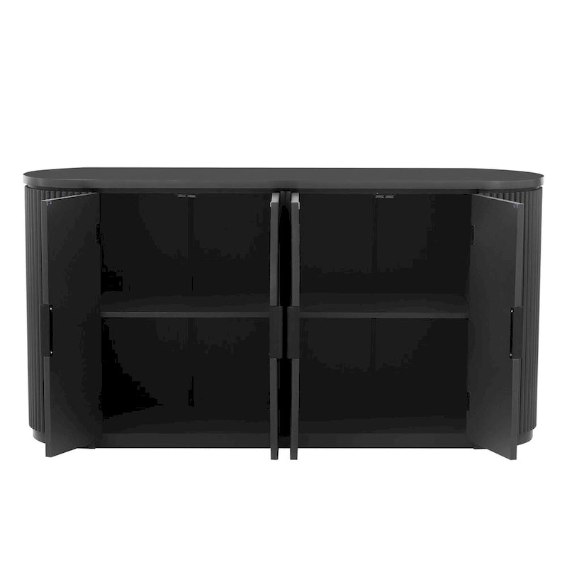 Vertical Striped Door Storage Cabinet with Metal Handles, Adjustable, Suitable for Study, Entryway and Living Room