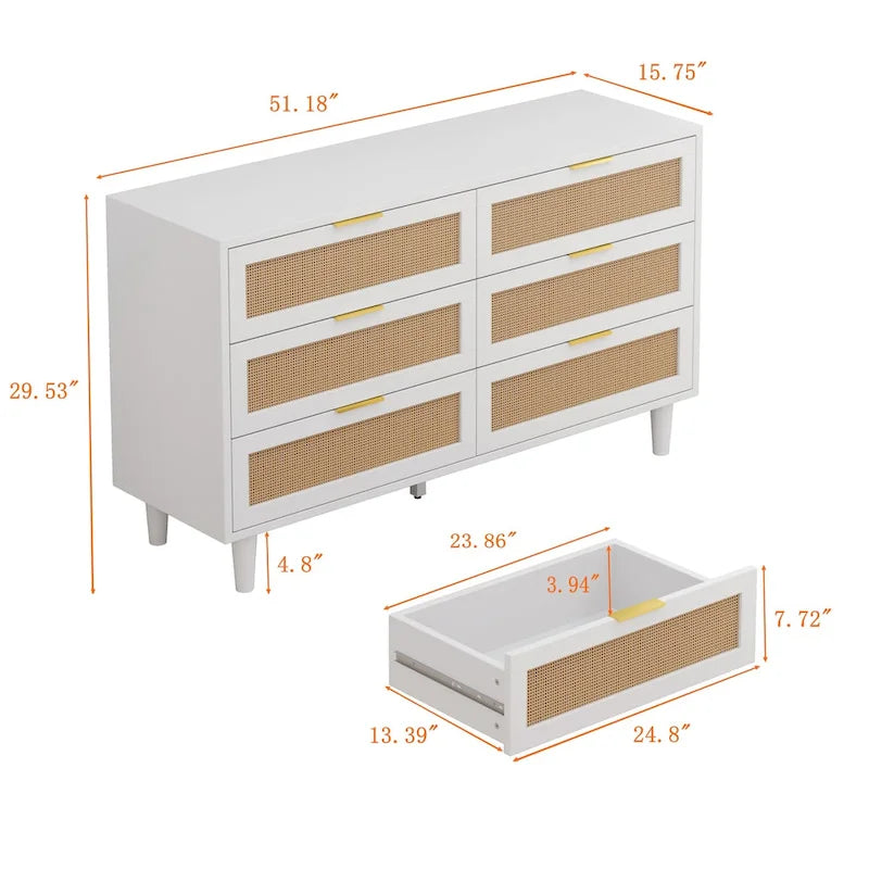 51.186-Drawers Rattan Storage Cabinet Rattan Drawer