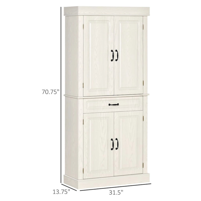 Freestanding Kitchen Pantry with 4 Doors and 2 Large Cabinets