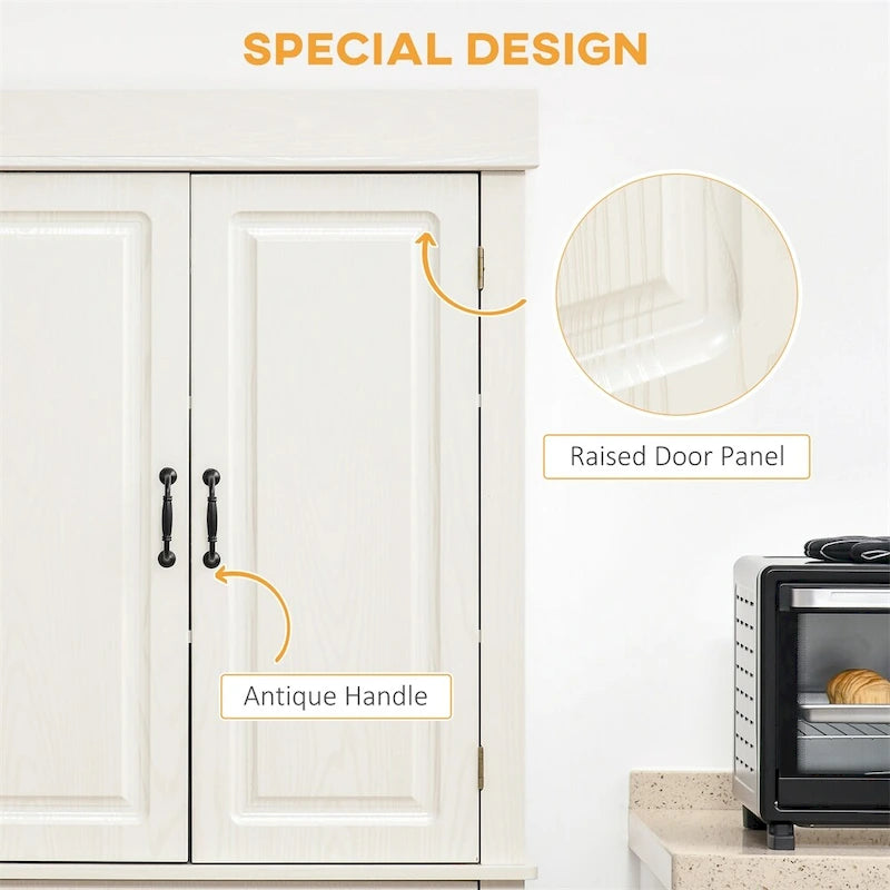 Freestanding Kitchen Pantry with 4 Doors and 2 Large Cabinets