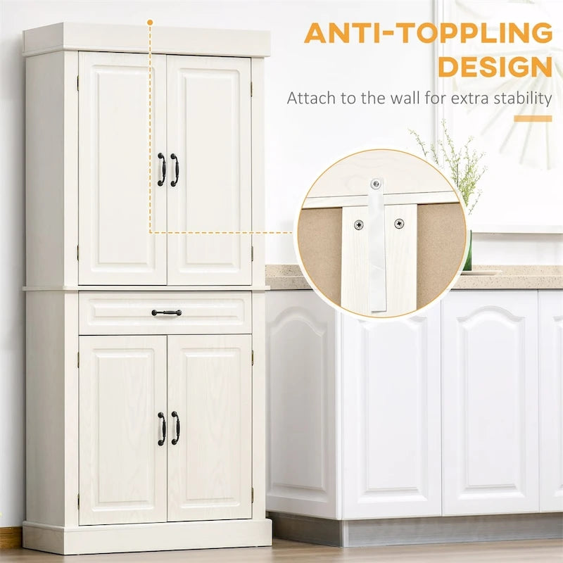 Freestanding Kitchen Pantry with 4 Doors and 2 Large Cabinets