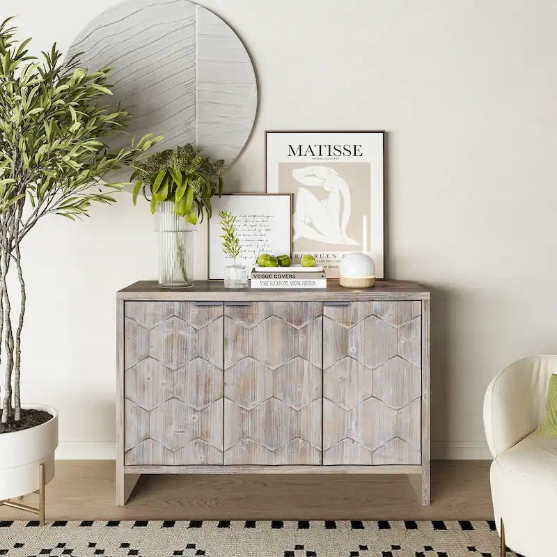 Farmhouse Style 3 Door Wooden Cabinet
