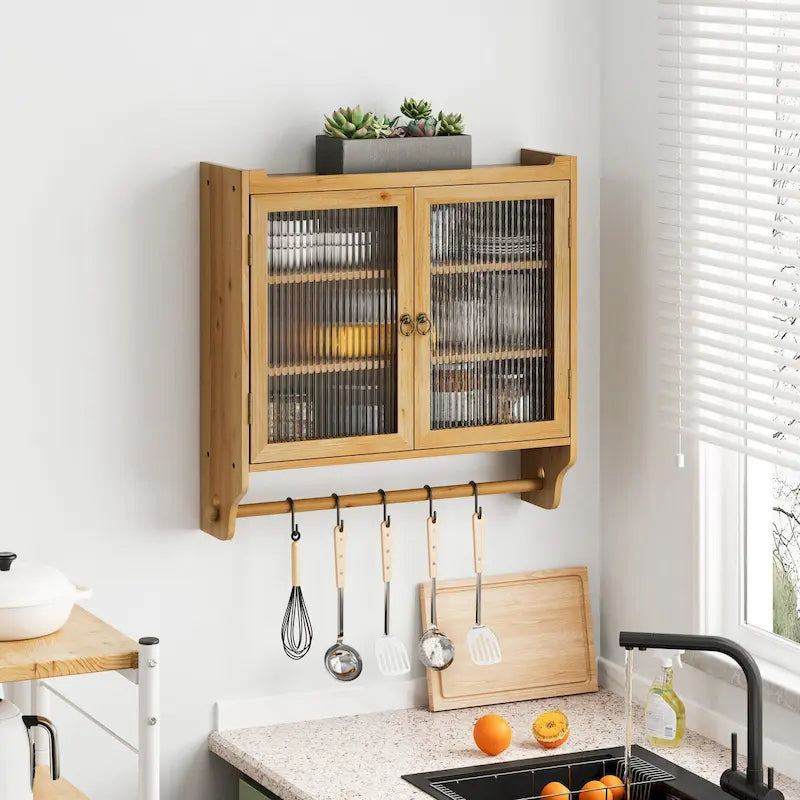 Vintage Glass-Door Wall Cabinet with Three-Tier Storage
