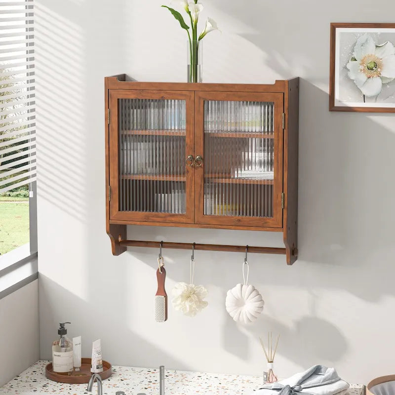 Vintage Glass-Door Wall Cabinet with Three-Tier Storage