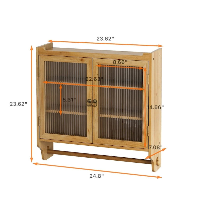 Vintage Glass-Door Wall Cabinet with Three-Tier Storage