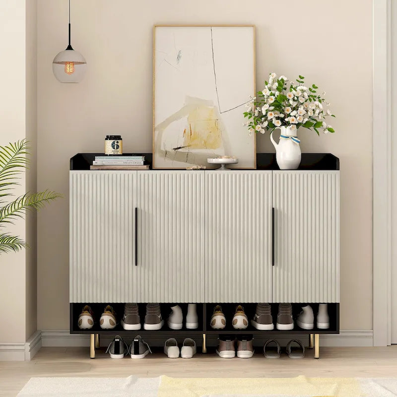Shoe Cabinet with 4 Doors Large Modern Shoe Storage Organizer Cabinet with Adjustable Shelves