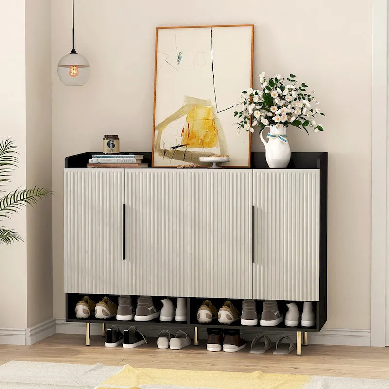 Shoe Cabinet with 4 Doors Large Modern Shoe Storage Organizer Cabinet with Adjustable Shelves
