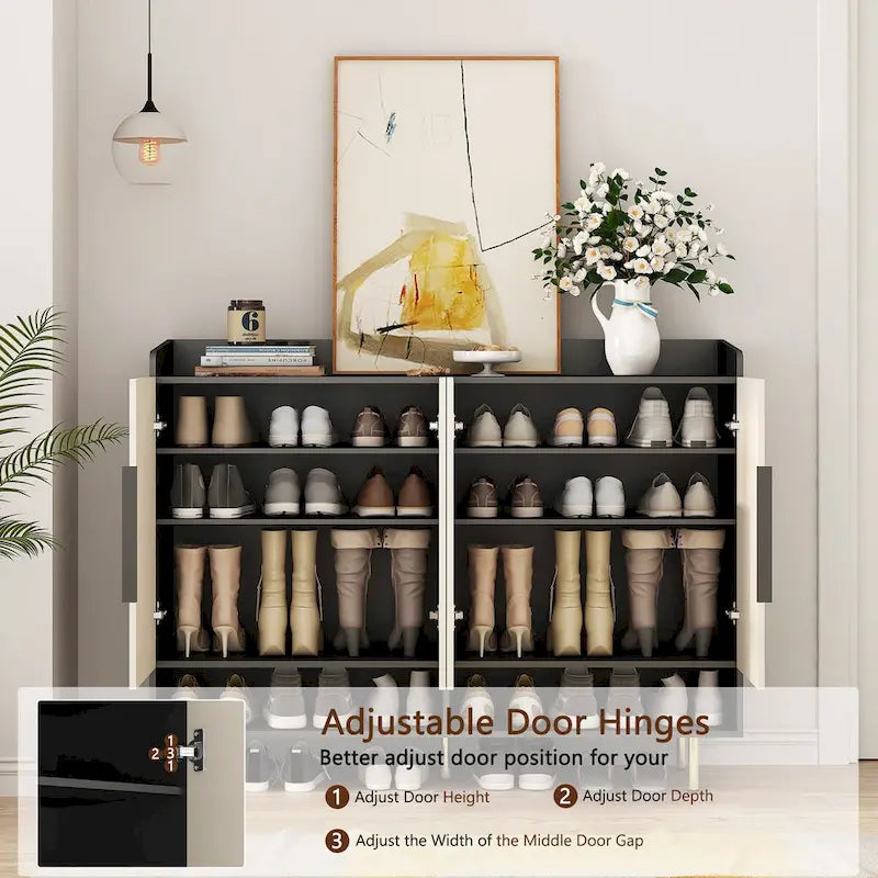 Shoe Cabinet with 4 Doors Large Modern Shoe Storage Organizer Cabinet with Adjustable Shelves