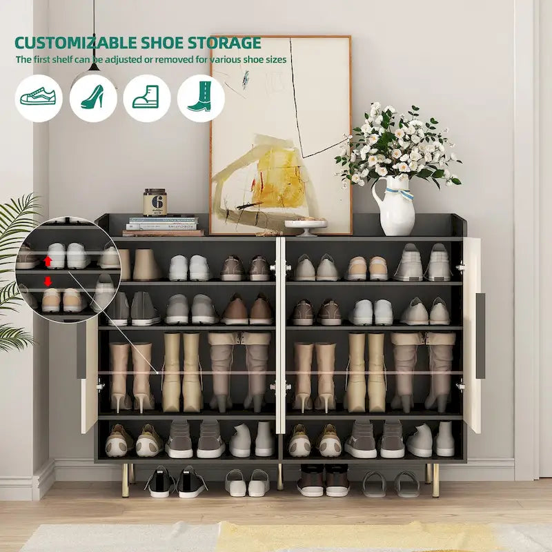Shoe Cabinet with 4 Doors Large Modern Shoe Storage Organizer Cabinet with Adjustable Shelves