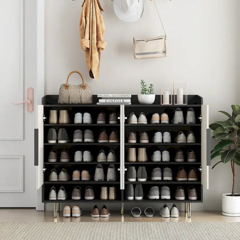 Shoe Cabinet with 4 Doors Large Modern Shoe Storage Organizer Cabinet with Adjustable Shelves