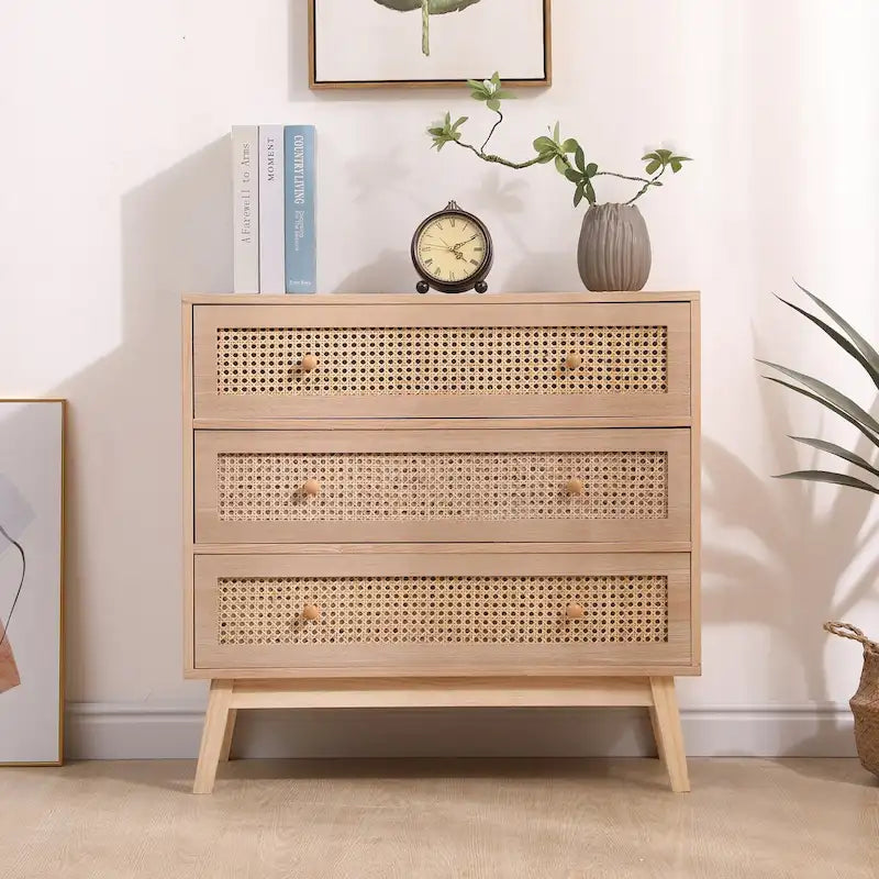 Rattan Storage Dresser with Three Drawers