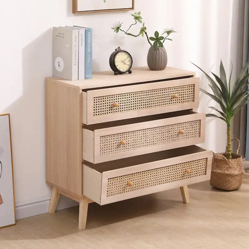 31.5 3-Drawers Rattan Storage Cabinet Rattan Drawer,for Bedroom,Living Room