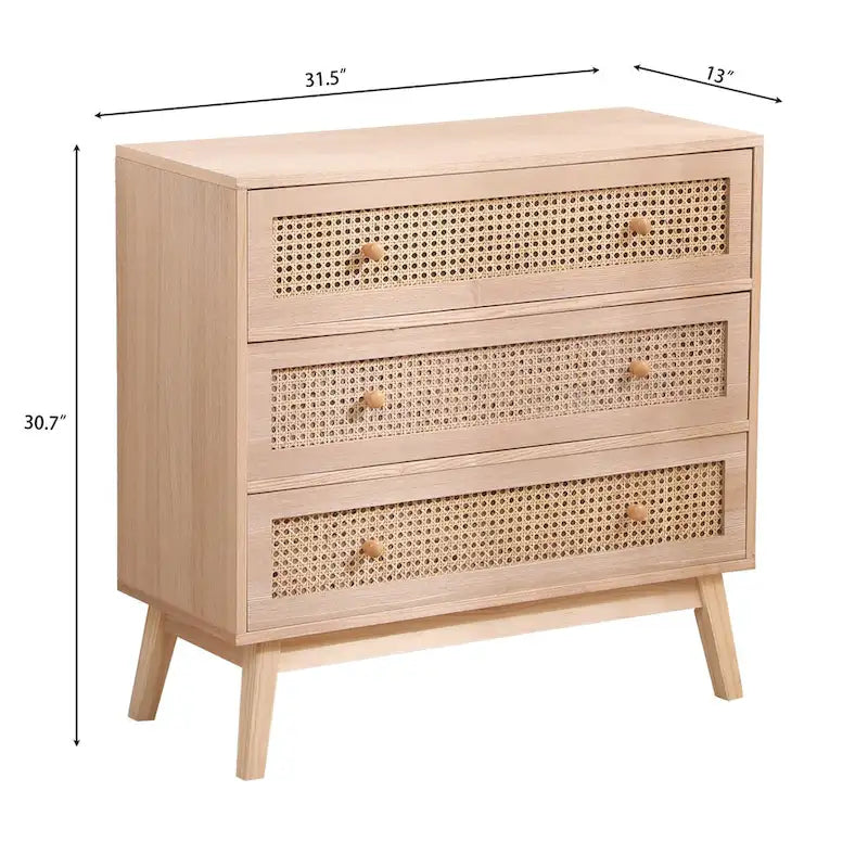 31.5 3-Drawers Rattan Storage Cabinet Rattan Drawer,for Bedroom,Living Room
