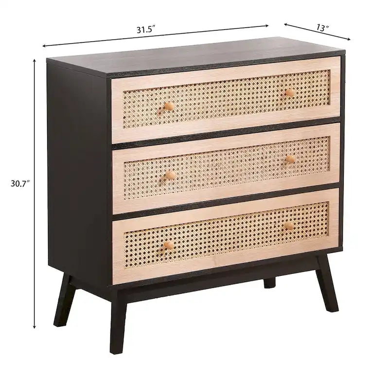 31.5 3-Drawers Rattan Storage Cabinet Rattan Drawer,for Bedroom,Living Room