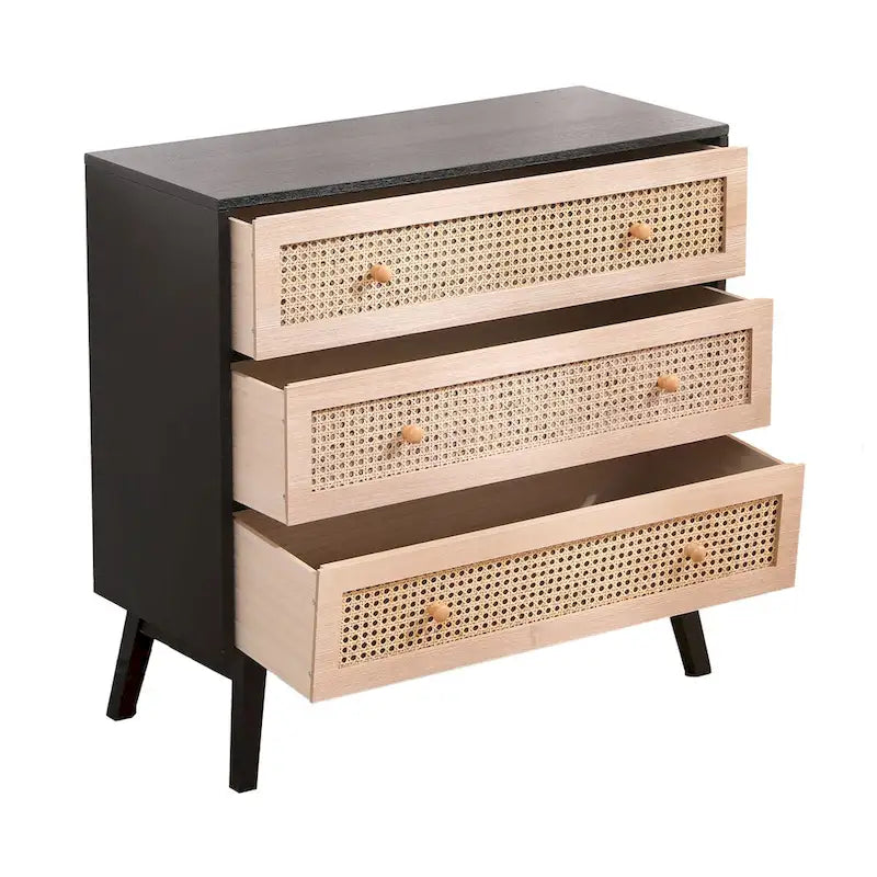 31.5 3-Drawers Rattan Storage Cabinet Rattan Drawer,for Bedroom,Living Room