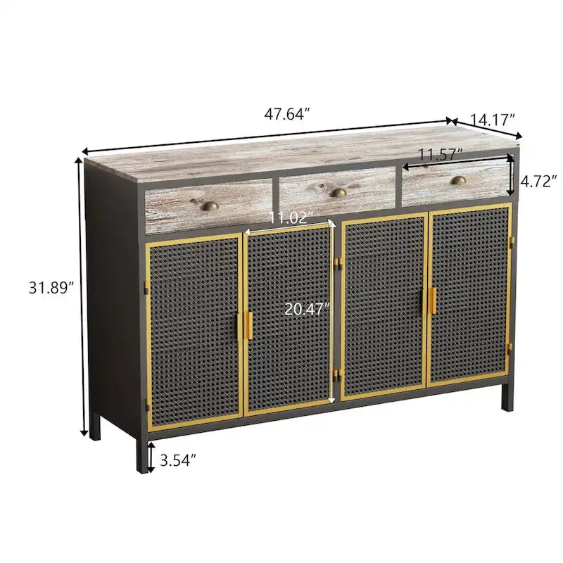 48 Wide 4 Doors Modern Sideboard with 3 Top Drawers