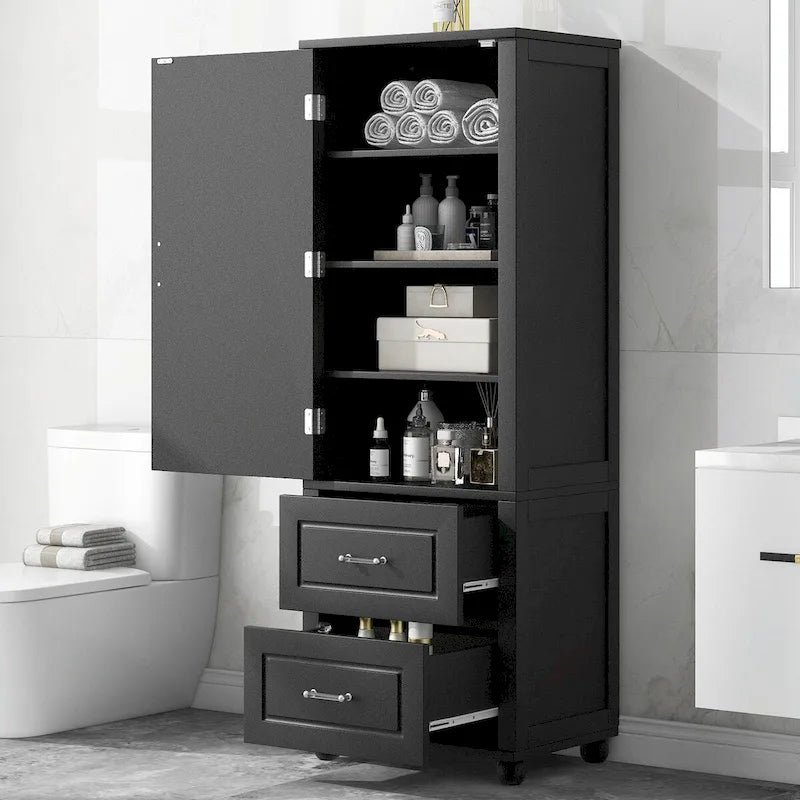 Freestanding Bathroom Storage Cabinet with 2 Drawers and Adjustable Shelves