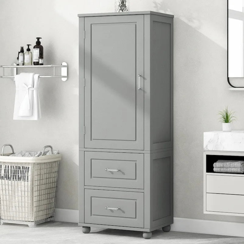 Freestanding Bathroom Storage Cabinet with 2 Drawers and Adjustable Shelves