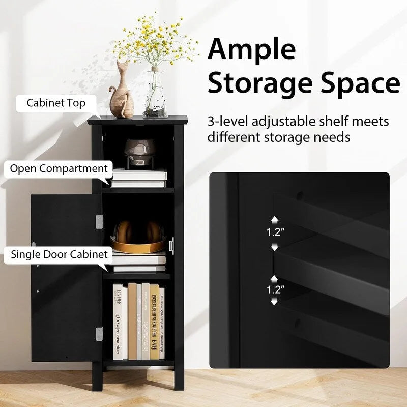 Bathroom Floor Cabinet with 3-Height Adjustable Shelf - 12D x 12W x 31.5H