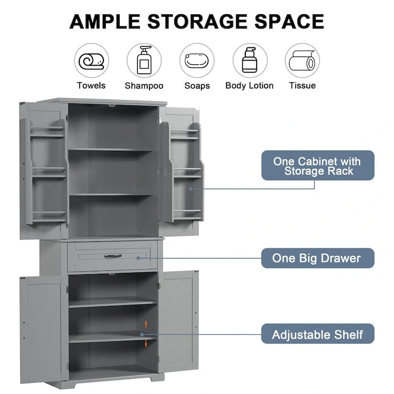 Bathroom Storage Cabinet with Doors and Drawer,Multiple Storage Space