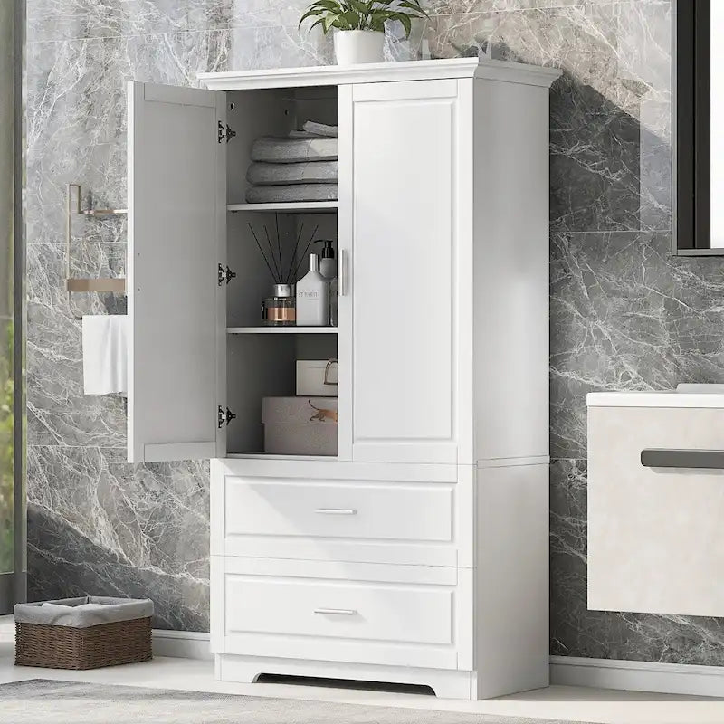 Tall Freestanding Storage Cabinet with Drawers and Adjustable Shelves