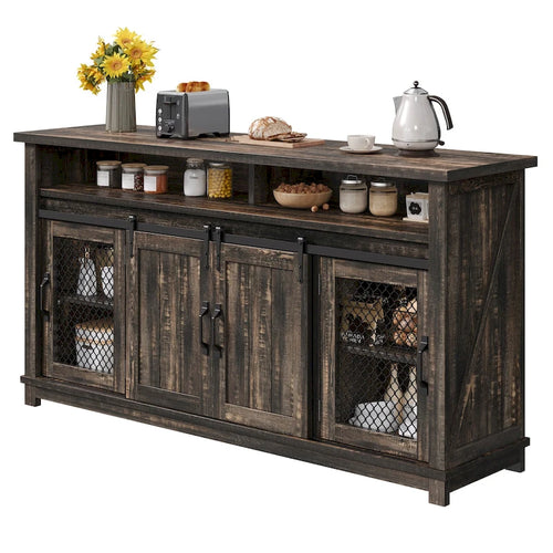 Buffet de ferme avec portes coulissantes et panneaux grillagés