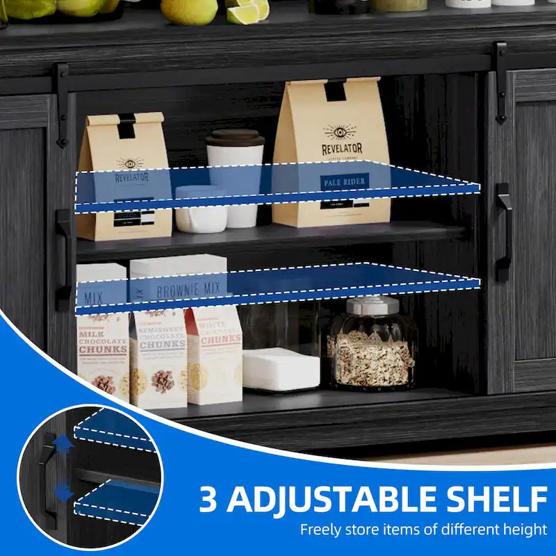 Moasis 63 W Farmhouse Sideboard Buffet Cabinet with 2 Sliding Barn Doors & 2 Visual Grid Doors