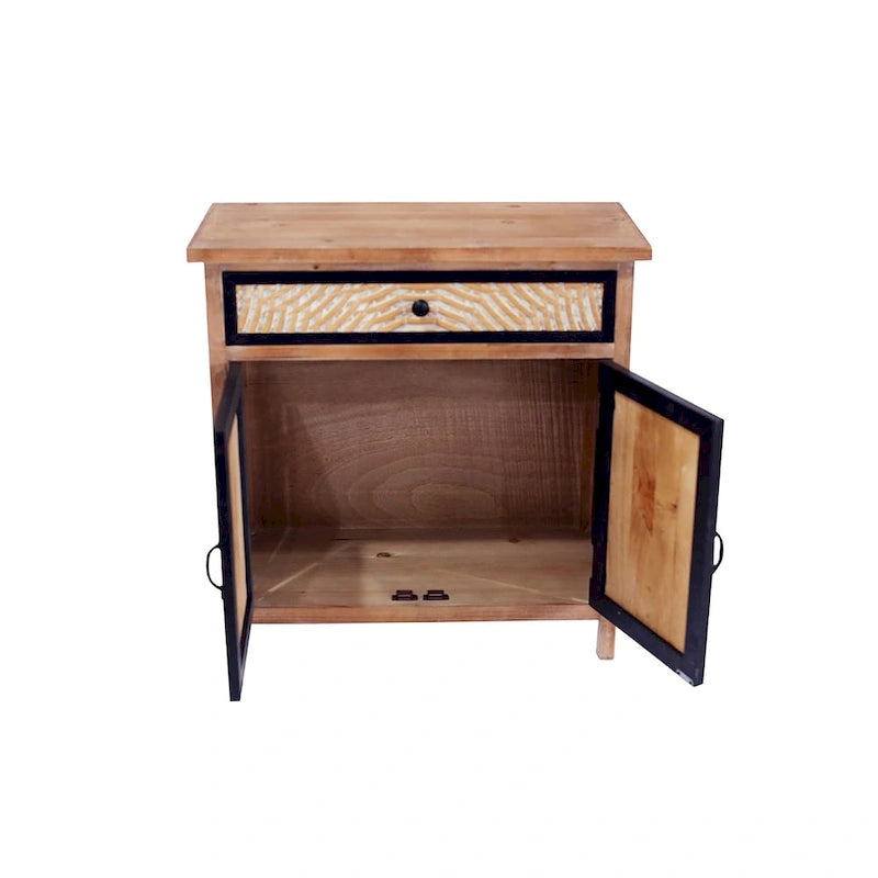 Natural Wood 30.71 in. H Storage Cabinet with Drawers and Doors - 29.53 x 14.17
