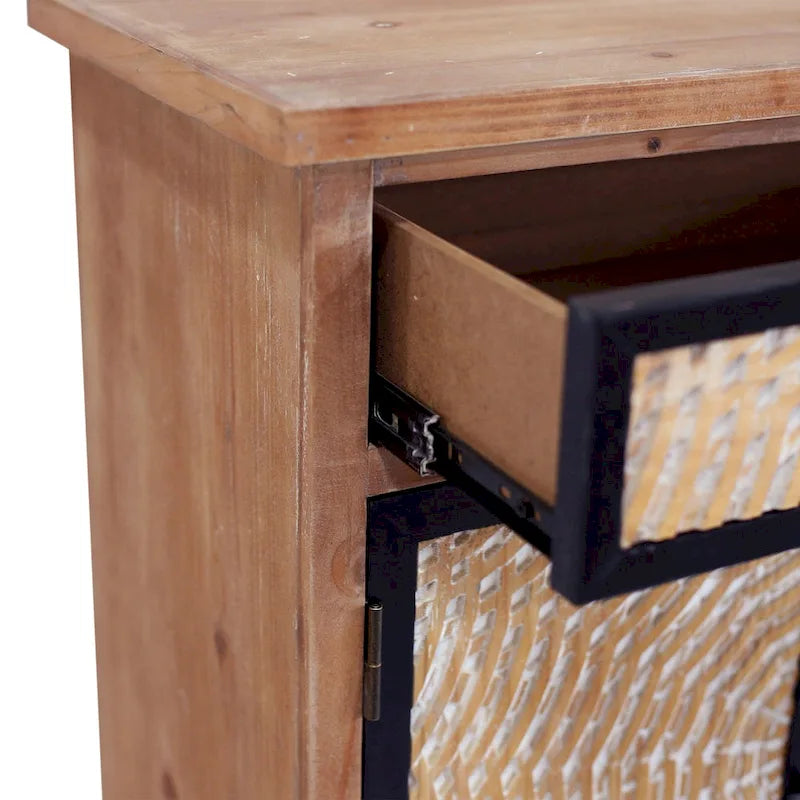Natural Wood 30.71 in. H Storage Cabinet with Drawers and Doors - 29.53 x 14.17