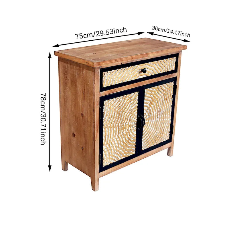 Natural Wood 30.71 in. H Storage Cabinet with Drawers and Doors - 29.53 x 14.17