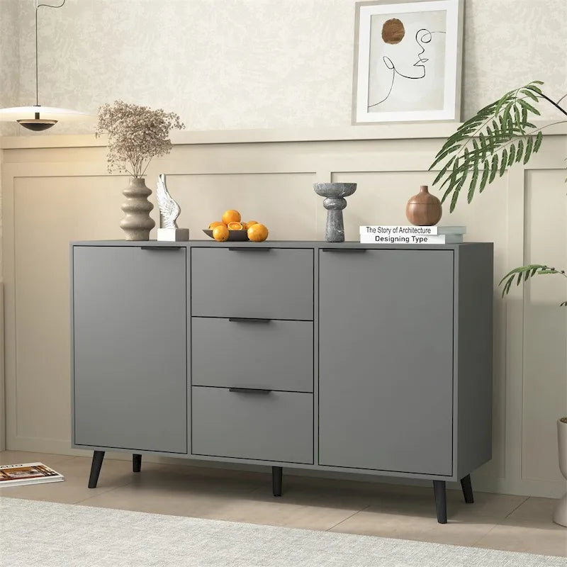 Wood Sideboard Buffet Cabinet with 3 Drawers and 2 Doors