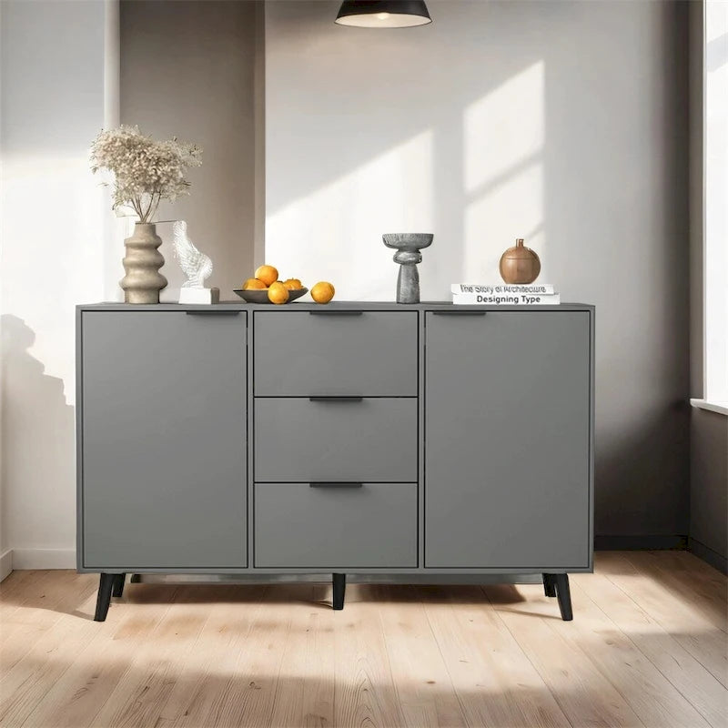 47.2 Wood Sideboard Buffet Cabinet with 3 Drawers & 2 Doors