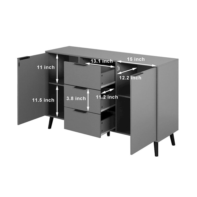 47.2 Wood Sideboard Buffet Cabinet with 3 Drawers & 2 Doors
